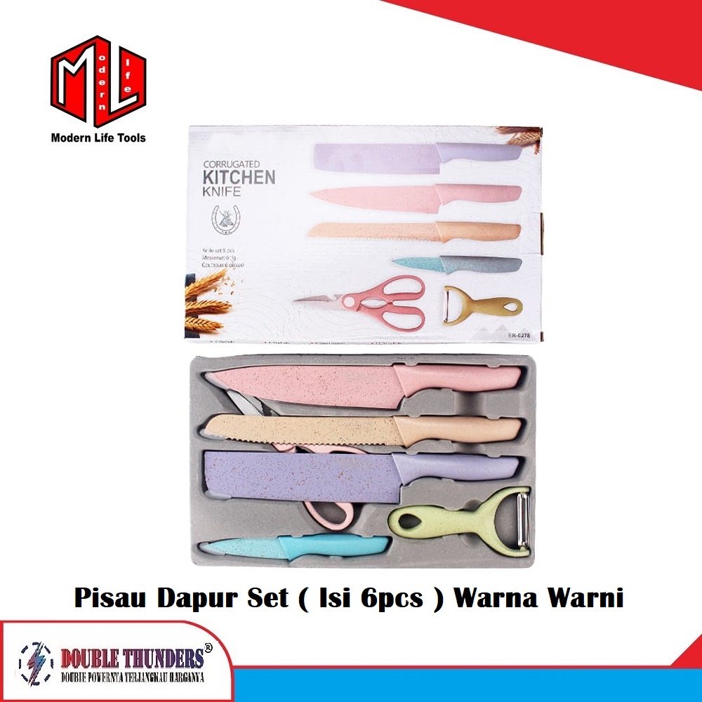 Pisau Set Dapur Warna Warni Tebal Tajam Isi 6pc DT-HM01