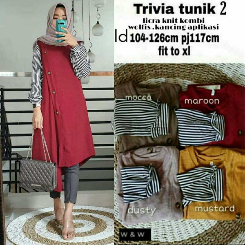 Trivia Tunik #2(mocca,maroon,dusty,mustard) Lycra knite import fit to XL-XXXL, LD104-126 pjng 117 Hi
