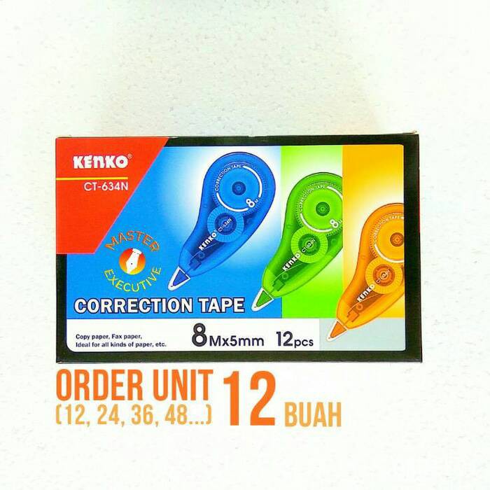 

[Dus - 12 Buah] Kenko Correction Tape 8Mx5mm Tip-Ex Kering Kertas CT-634N