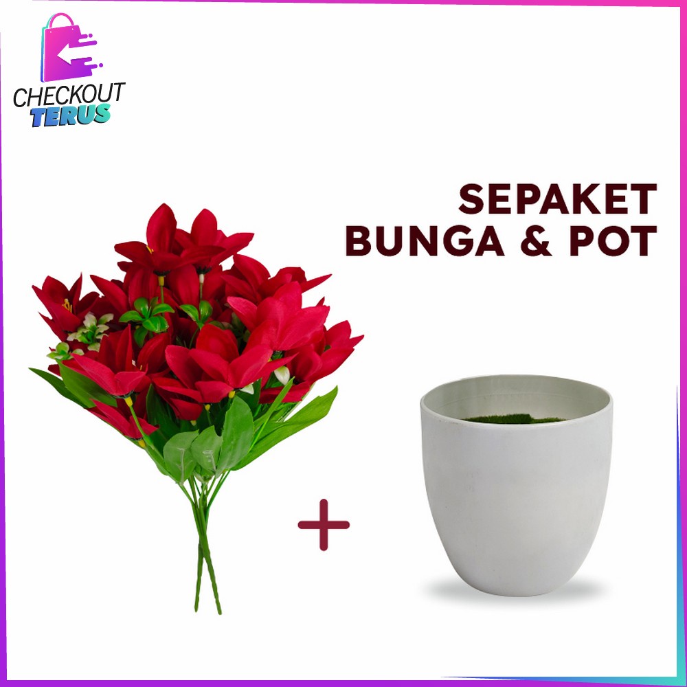 CT C548 Pot Bunga Hias Ornamen Bunga Lily Artificial Dekorasi Rumah Hiasan Pajangan Bunga Hias Plastik