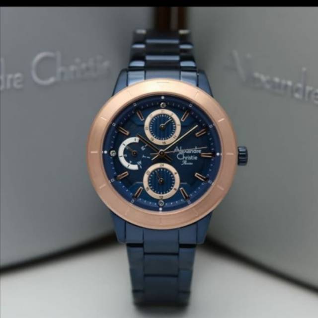 Jam Tangan Alexandre Christie 2823 Wanita Blue RoseGold Original