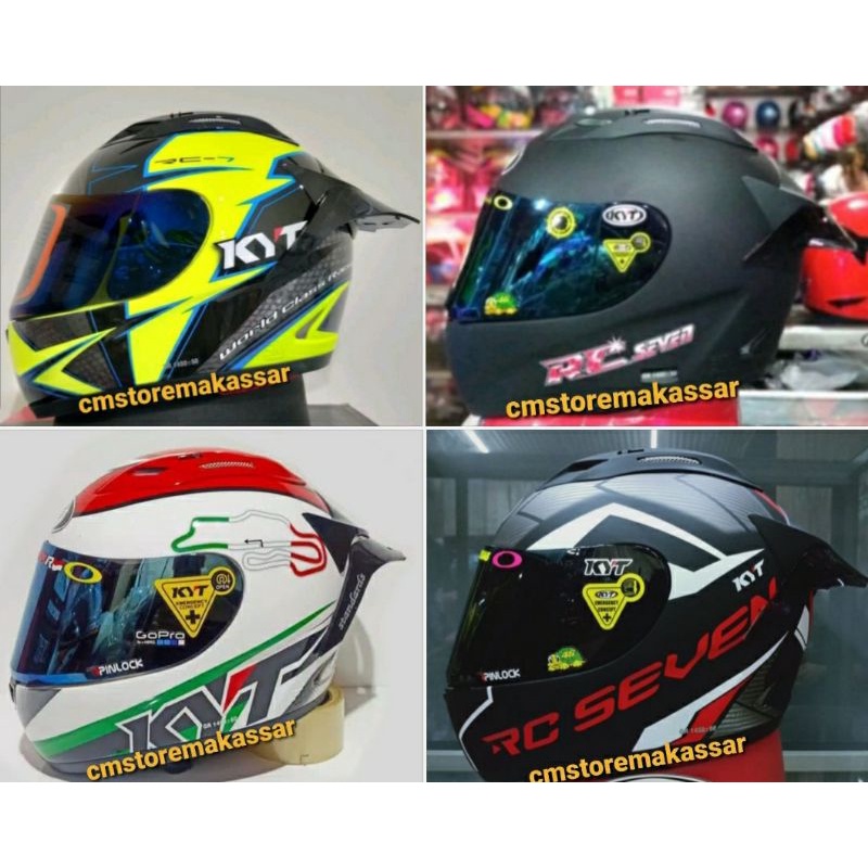 Helm KYT RC7 Motif Full Face Paket Ganteng RC-7 Modif Spoiler dan Flat Visor Iridium