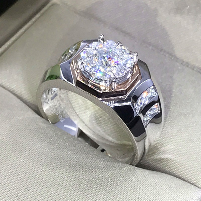 Cincin perak pria Cincin pertunangan batu permata putih