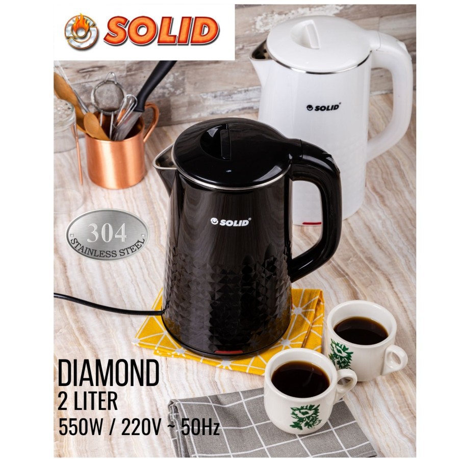 SOLID Electric Kettle 2 liter JK-518-L180 Diamond Teko Listrik