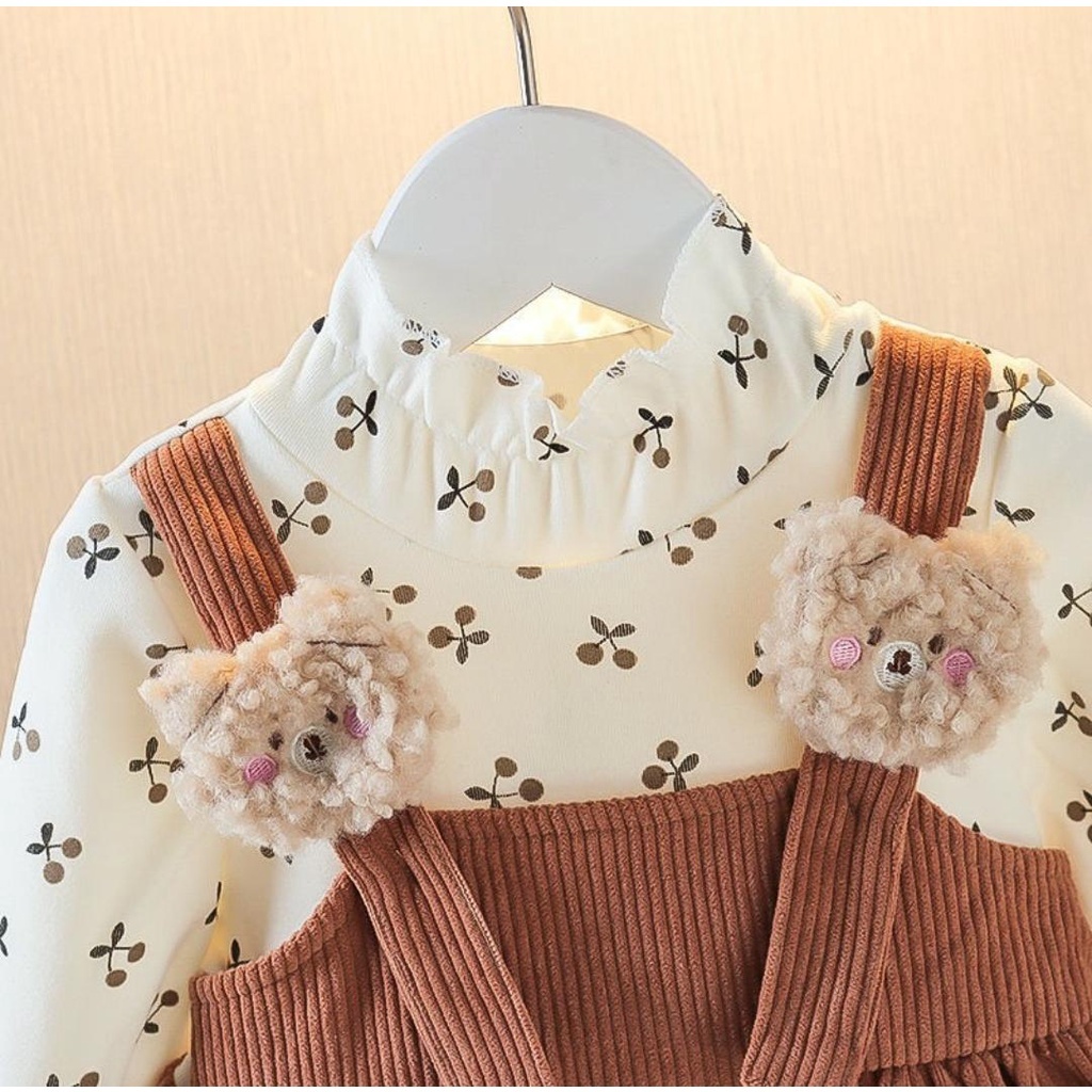 LittleAaron DRESS BEAR COURDORAY EBV Baju Dress Anak Perempuan Import Dress Bayi Cewek 0-5 Tahun Gaun Bayi