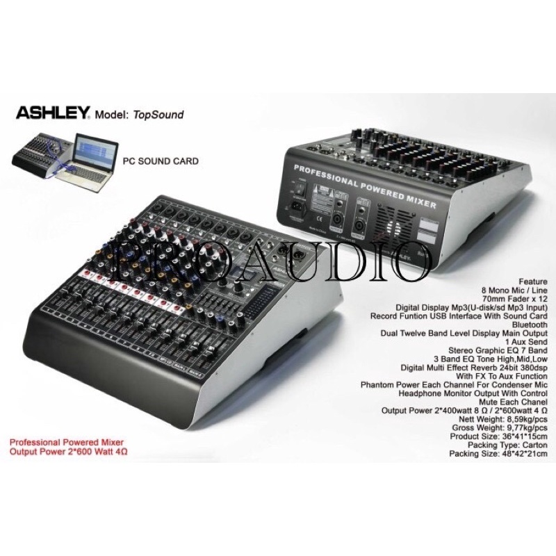 Power Mixer ASHLEY TOPSOUND ( 8 channel ) Original Garansi 1 Tahun