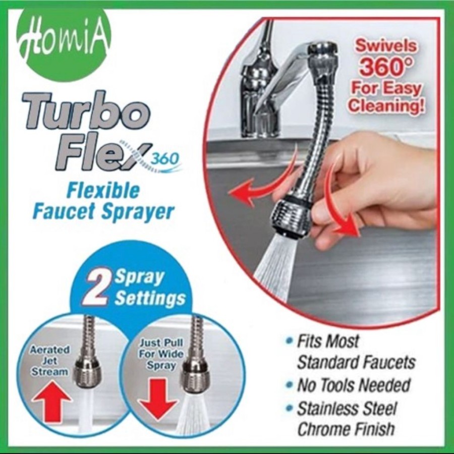 NEW sambungan kran STAINLESS TURBO Flex Faucet 360 Derajat flexible