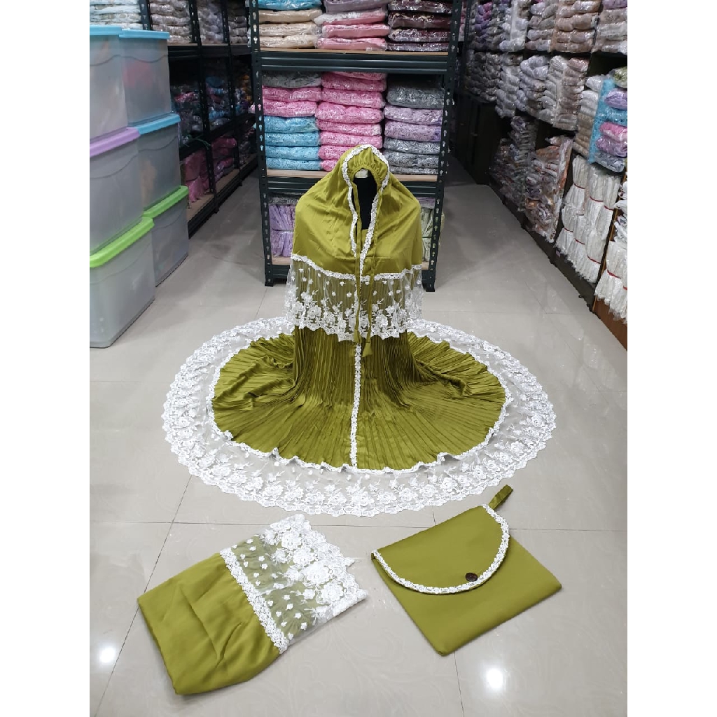mukena prada plisket renda tile | hijau muda | mukena terbaru | sutra velvet