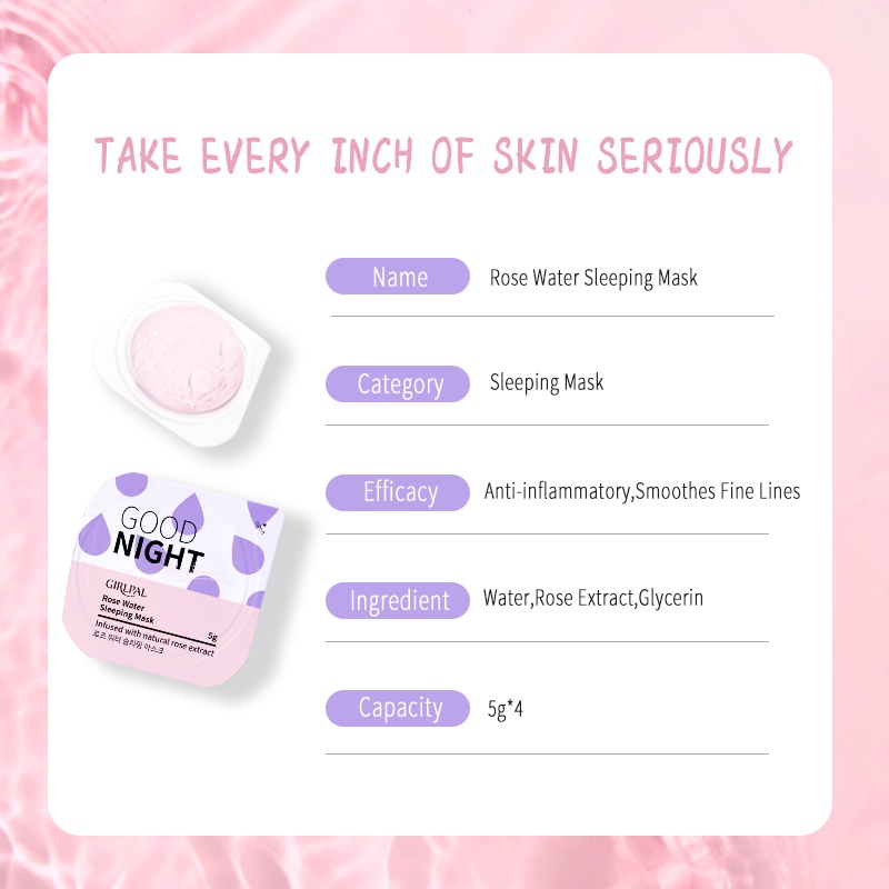 GIRLPAL 5g*4pcs Rose Water Sleeping Mask Natural Deep Hydrating Organik Face Jelly Masker Wajah Mencerahkan