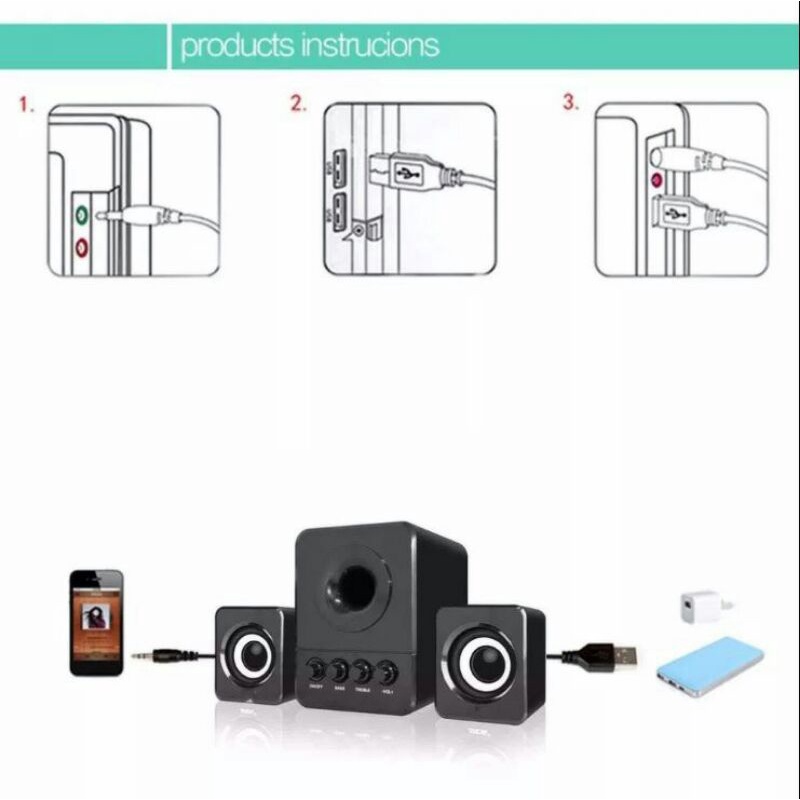 TaffWare Speaker Stereo 2.1 With Sobwoofer &amp; USB Power - D-203 - Black