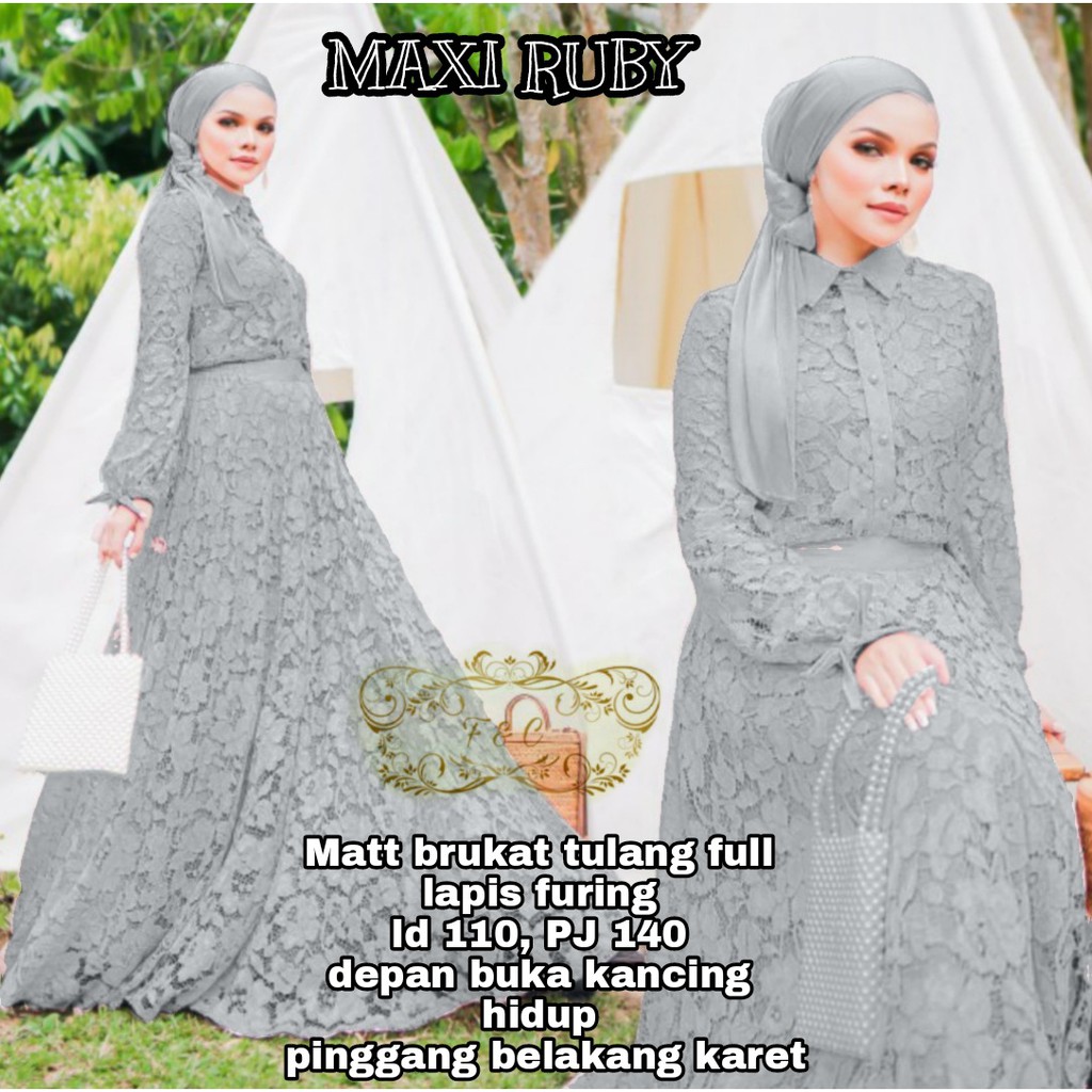 Gamis Wanita Ruby/Fashion Wanita/Fashion Muslim/Dress Brukat/Maxy Dress/Casual Dress/Terbaru/Hijab