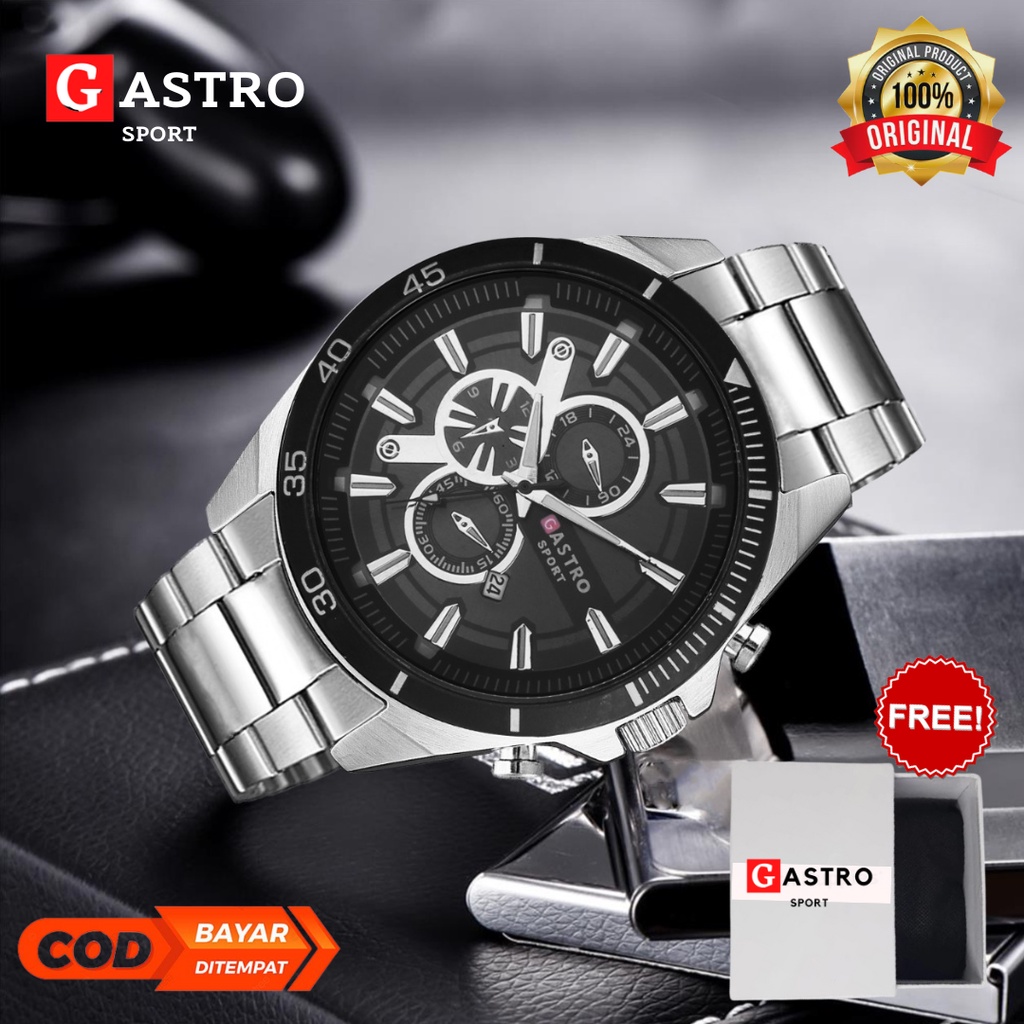 Jam Tangan Pria anti air Gastro sport stainless tanggal aktif gratis box