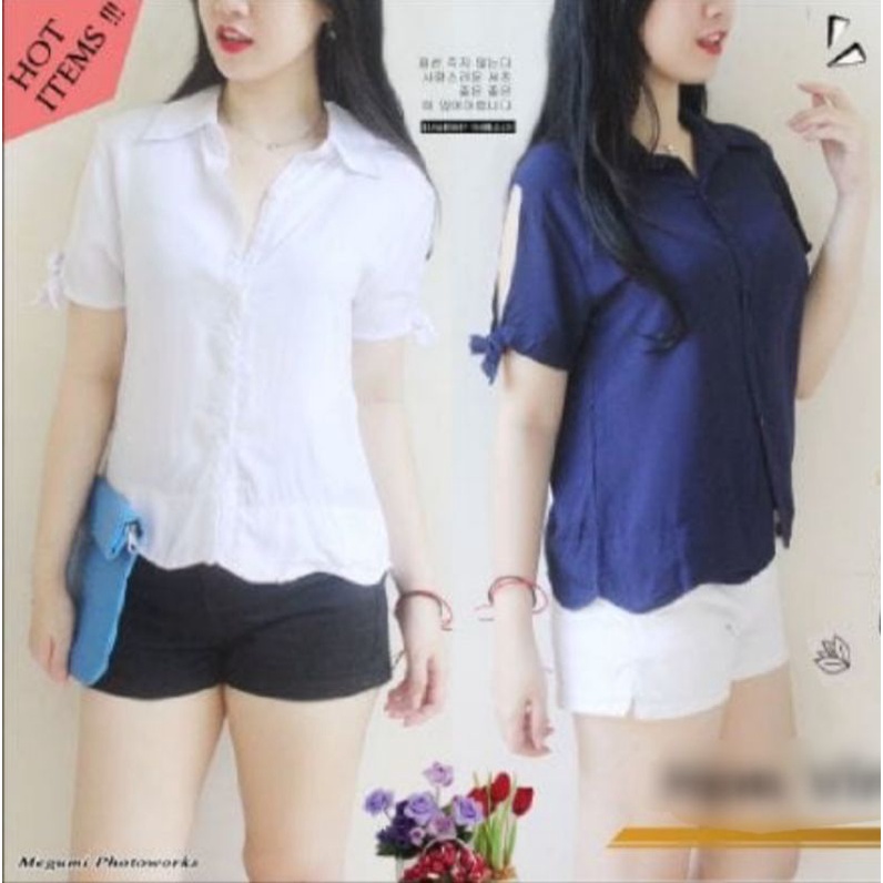 A377 Kemeja Wanita Lengan Pendek, Blouse Katun Rayon Wanita Lengan Pendek