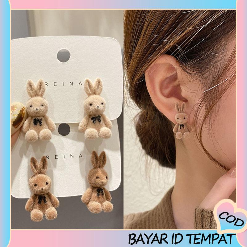 COD❤️ Anting Kelinci Berkelompok Kecil Sederhana Semua Pertandingan Anting Musim Gugur Musim Dingin Wanita-A.one