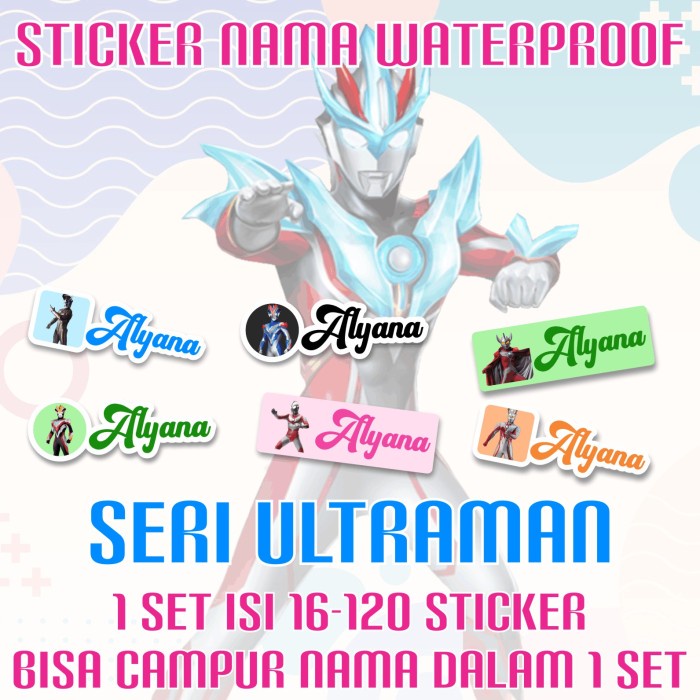 

[14-120 pcs] Sticker Nama Custom Waterproof Ultraman