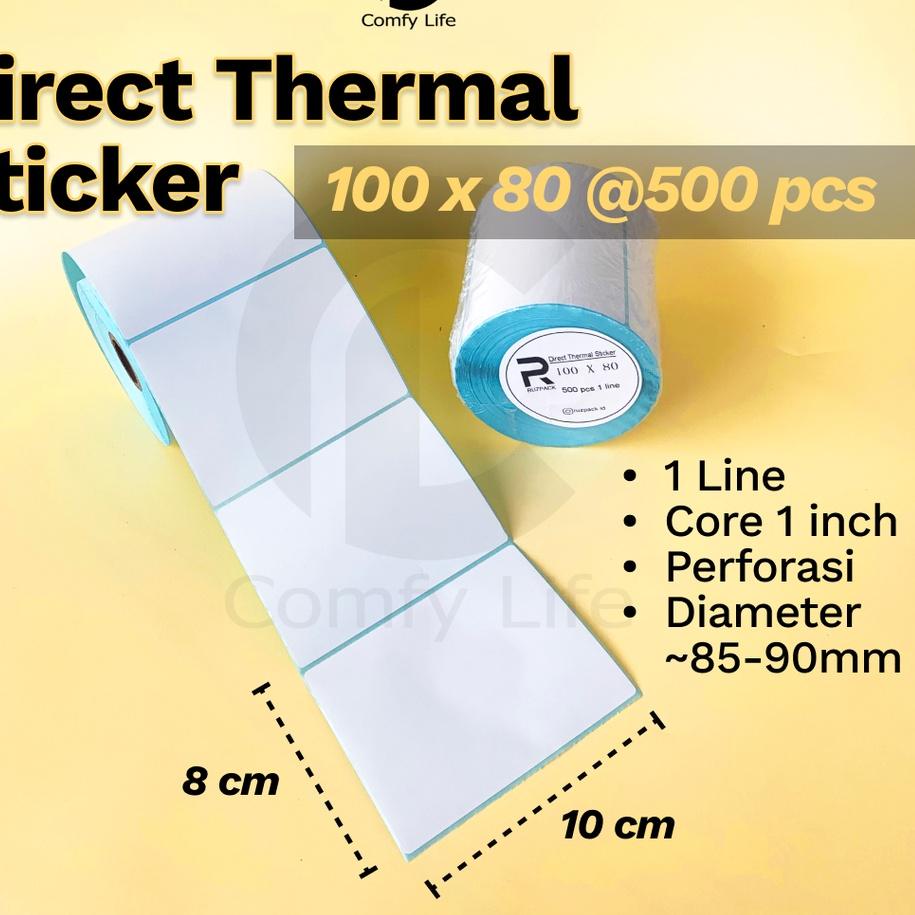 

New DIRECT THERMAL STICKER 100x80 MM KERTAS LABEL STIKER BARE 1 LINE 500 PCS ✓