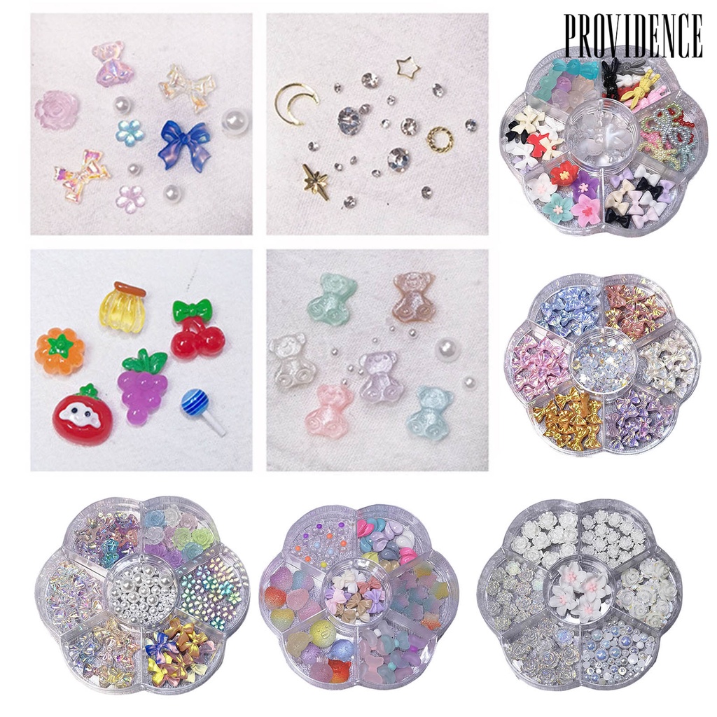 Providence Ornamen 3D Bentuk Beruang / Kelinci / Pita / Bunga Hias Berlian Imitasi Untuk Dekorasi Nail Art DIY