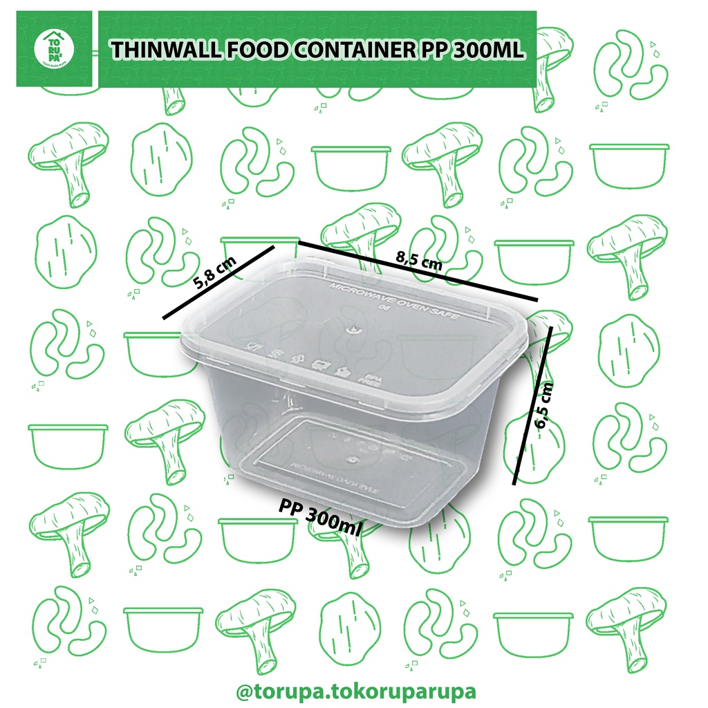 Kotak Makan Plastik Thinwall Food Container PP 300ml Lunch Box Kotak Tempat Penyimpanan Makanan