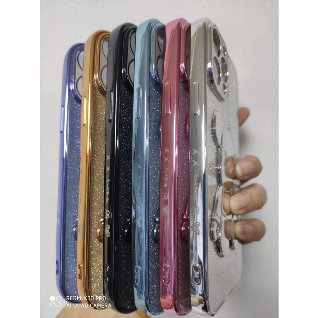 Soft Case Plating Desain Beruang Blink-Blink Untuk iphone 13 12 11 Pro MAX XR XS MAX 6S 7 + 8Plus SE 2020 XX 6D