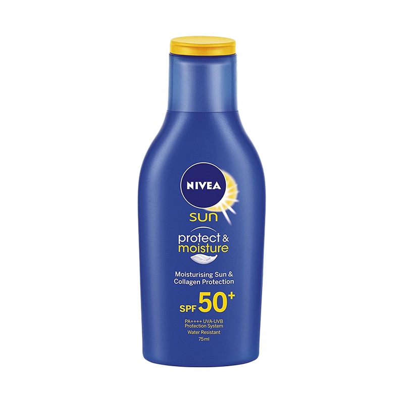 Sunblok NIVEA Sun Sun Protect &amp; Moisture Lotion SPF 50 - 100 ml - BPOM Halal Kemasan Biru - Sunscreen  Tubuh Suncreen Sunscren Suncren tabir Surya Sunblock Sunblok Wajah Sun creen Sun blok