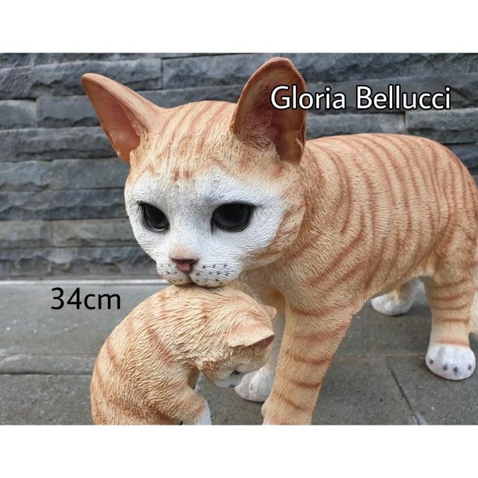 patung pajangan miniatur kucing gigit anak jumbo persia anggora