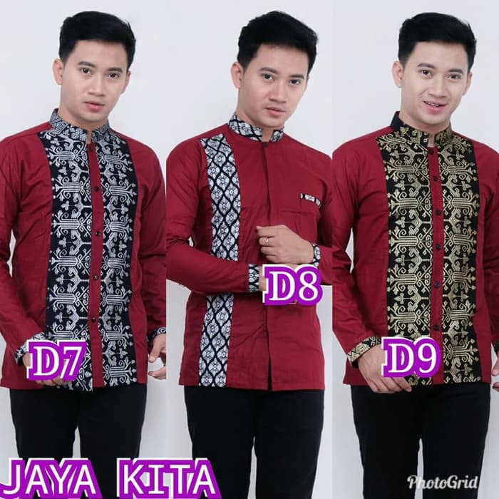 Baju batik koko maroon Kombinasi