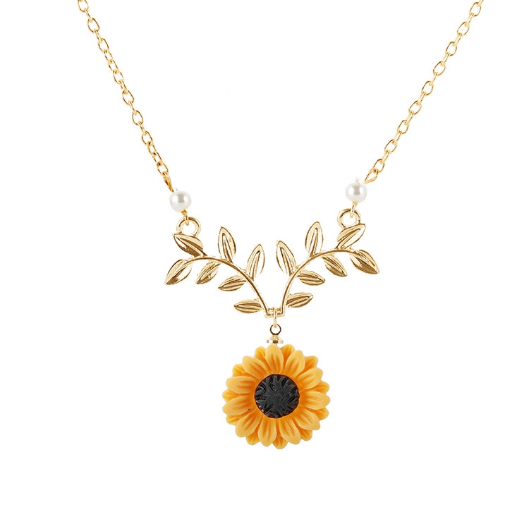 Kalung liontin bunga matahari Sunflower Pendant Necklace Beauty Leaf Flower Necklaces Choker for Women Gifts