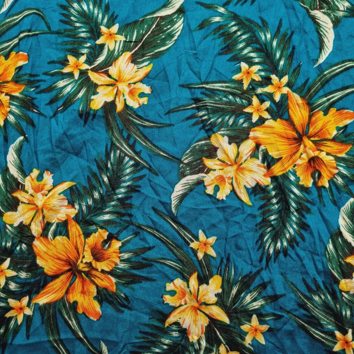 Kain Santung Halus Rayon Santung Motif Bunga Kembang Hijau H10 50cm