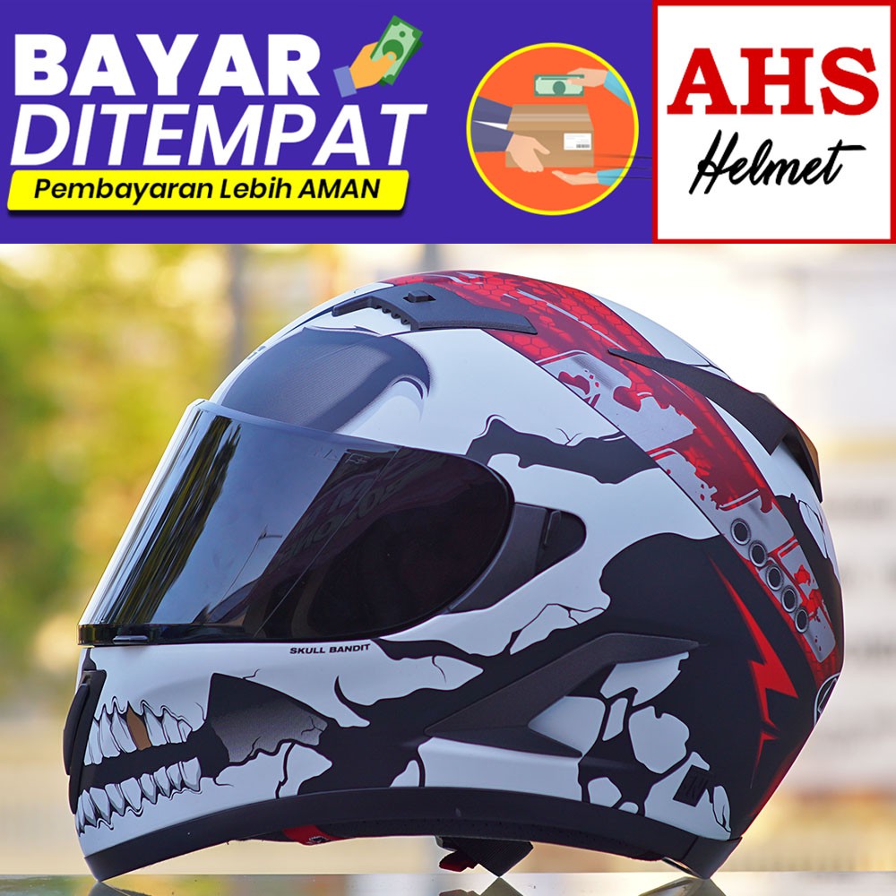 TOP NJS Shadow Skull Bandit Doff Free 2 Flat Visor Original Helm NJS Fullface Skull Bandit