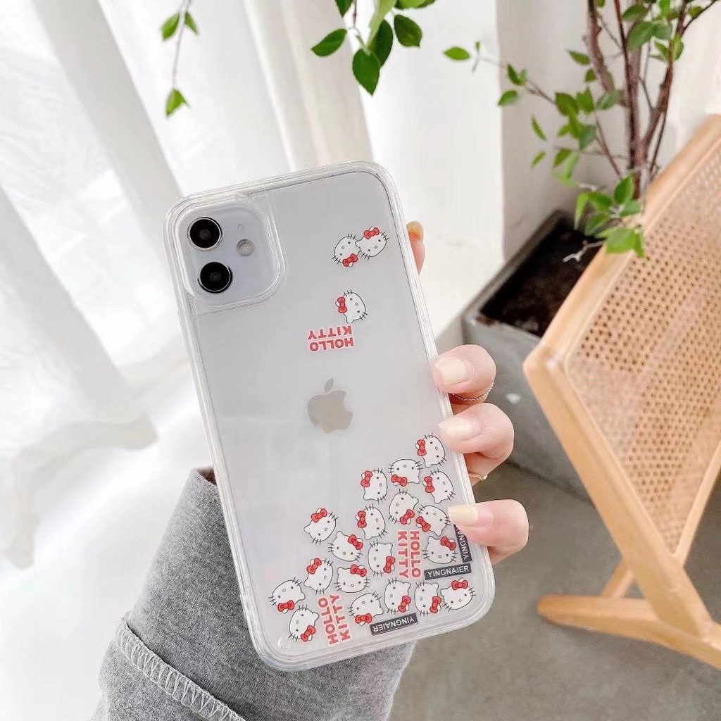 Hello Kitty Casing Air Glitter water Iphone 6 6s 7 8 SE 6+ 6s+ 7+ 8+ X Xs Xr Max 11 12 13 Pro FH04