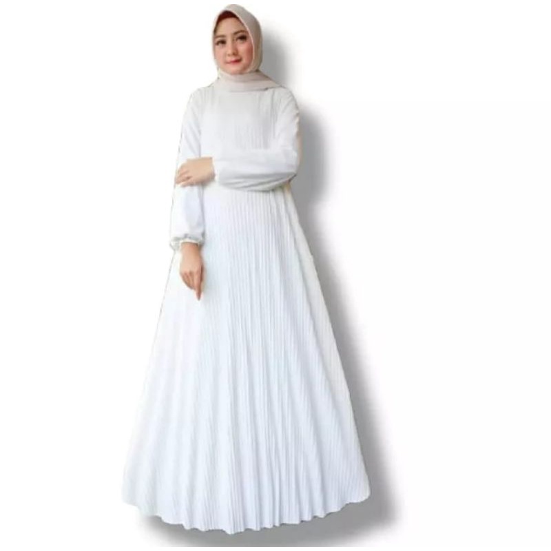 gamis plisket putih polos/gamis plisket polos/gamis jumbo