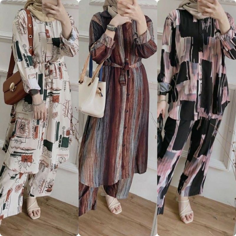 ERDE SET / ONE SET JUMBO XXL - STANDART XL  / YOSIE SET ONESET MOTIF ABSTRAK DAILY SET HOMEWEAR HOMEY SETELAN WANITA MOTIF TIE DYE   ONE SET RAYON-3