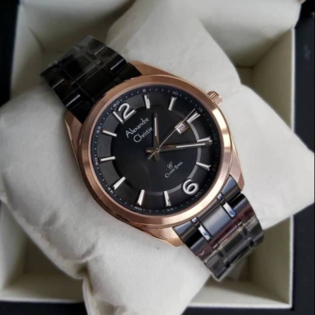 ORIGINAL JAM TANGAN PRIA ALEXANDRE CHRISTIE COWOK ROSEGOLD BLACK RANTAI ALEXANDER CRISTIE AC 8583