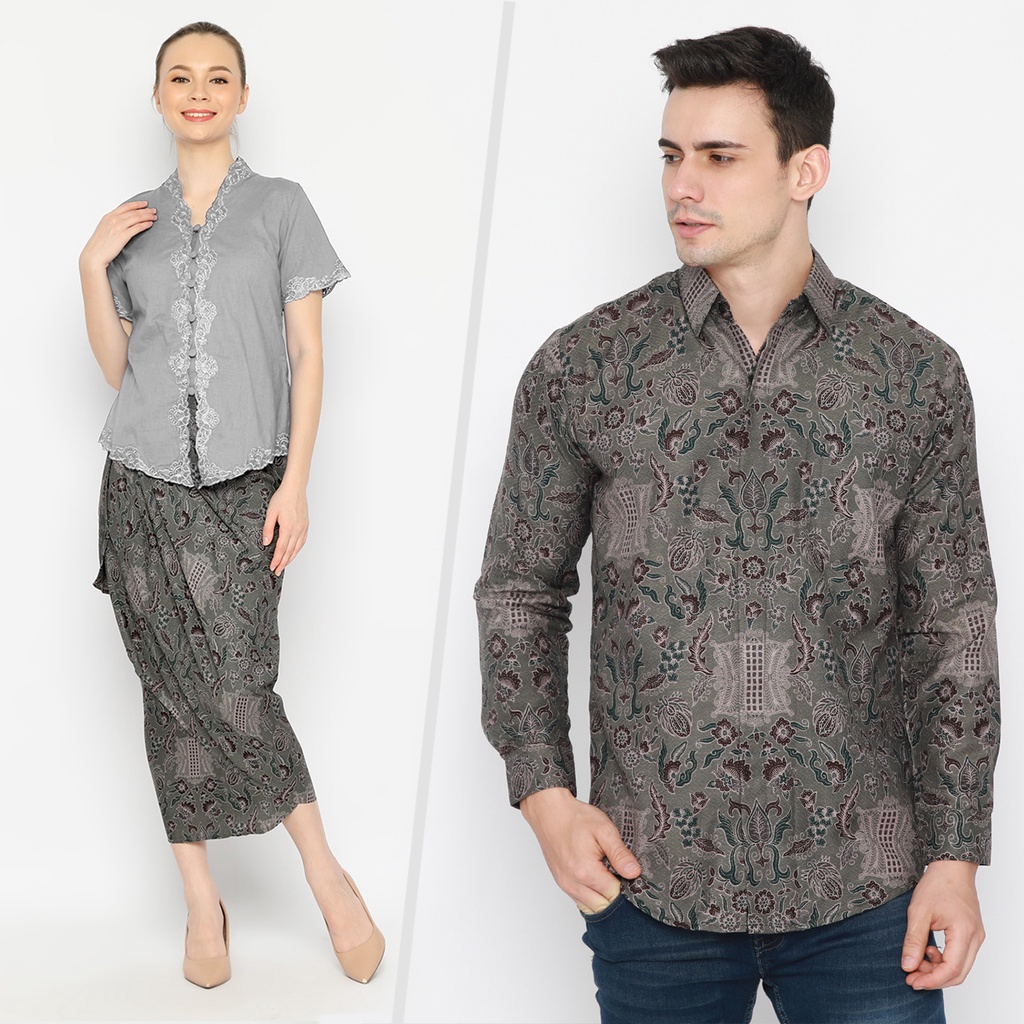 BATIK COUPLE MODERN Kemeja Rok Lilit Instan Batik Pria Lengan Panjang Premium Motif Pintu Aceh Abu Grey 721077 CAP 72