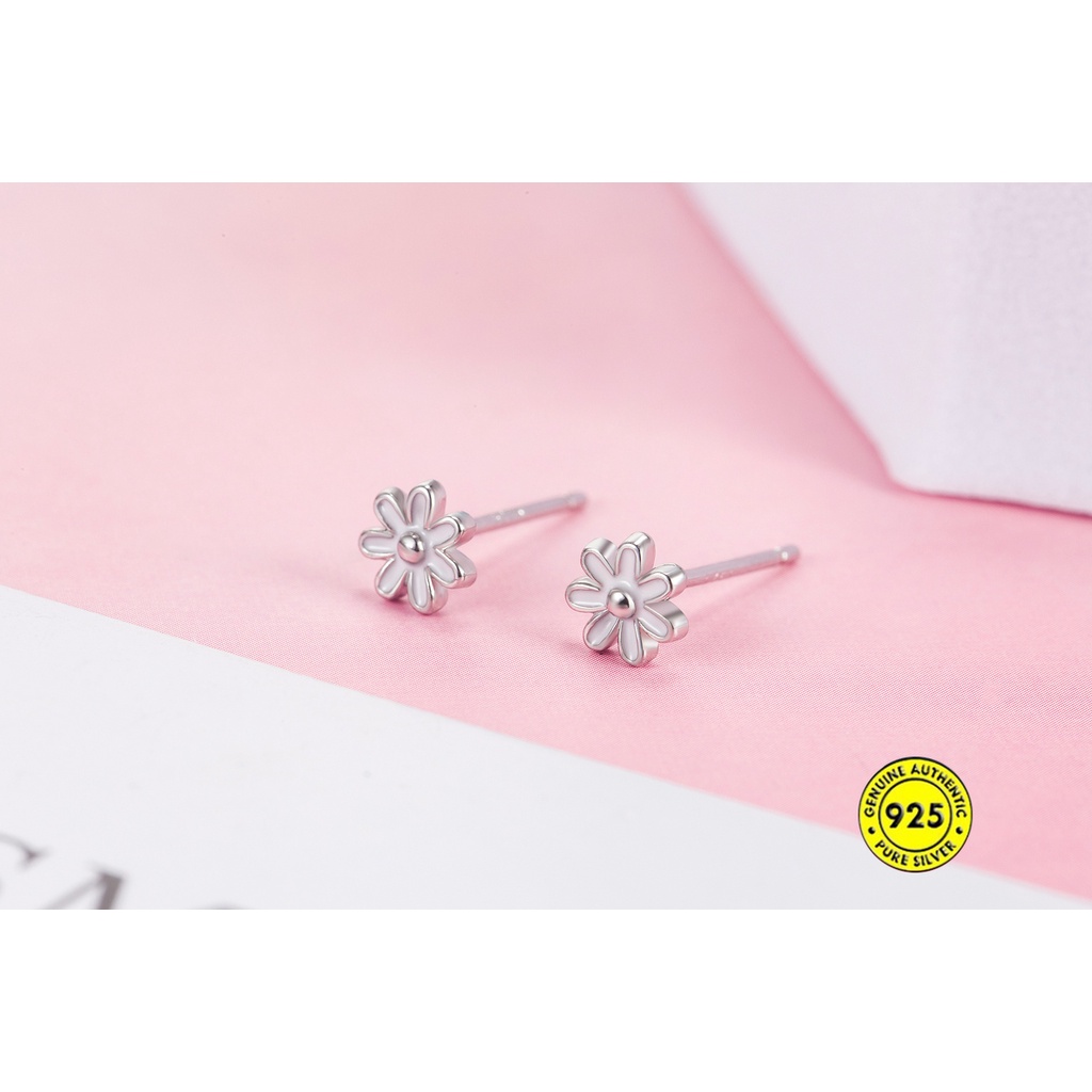 Anting Stud Mini Dripping Oil Bentuk Bunga Bahan Sterling Silver Untuk Wanita