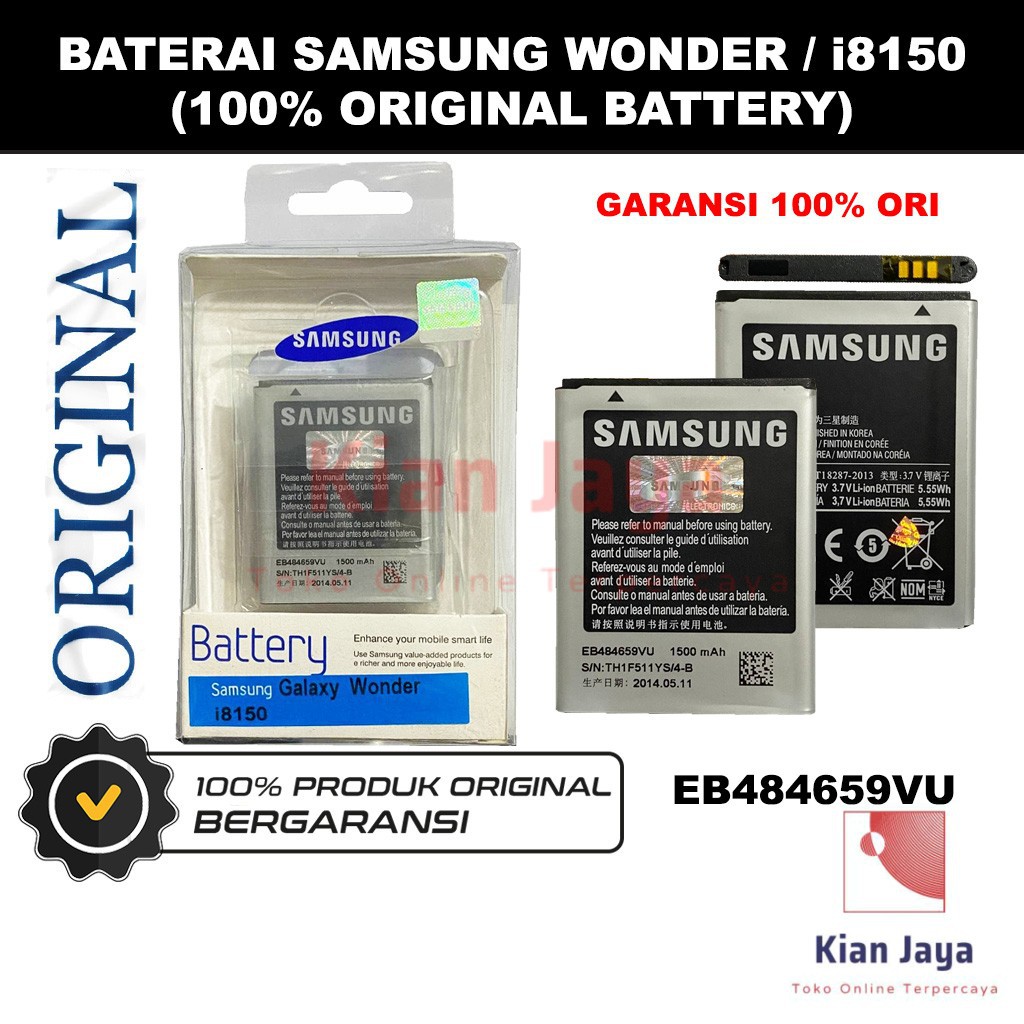 [Garansi 100% Ori] Baterai Samsung Galaxy Wonder / i8150 Batre Batrai Battery Hp EB484659VU Original