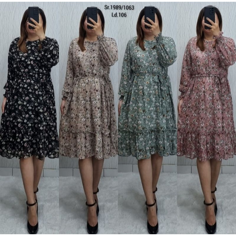 promo fhasion wanita-longdres/tunik ceruty bunga free bel rempel slimfit premium import/termurah/