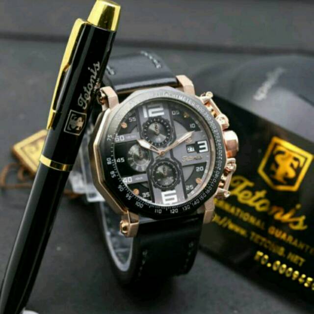 Jam Tangan Pria Elegant Exclusive TETONIS MASTER Original Sport Black Rosegold