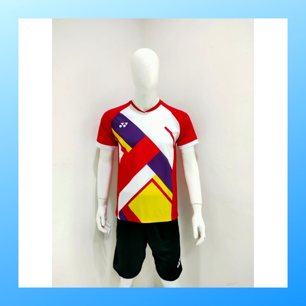 Kaos bulutangkis pria baju badminton dan celana jersey setelan wanita dewasa t-shirt outfit seragam jarsey kostum olahraga pakaian apparel sport jersy bulu tangkis casual jersi sudirman cup suit Y169 merah polos