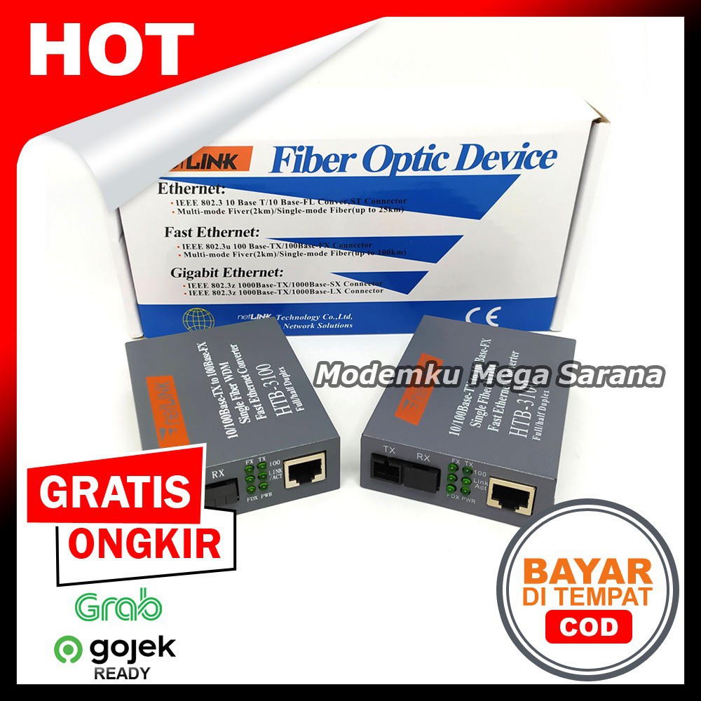 Media Converter FO Fiber Optik Optic Netlink HTB 3100 10-100 Sepasang