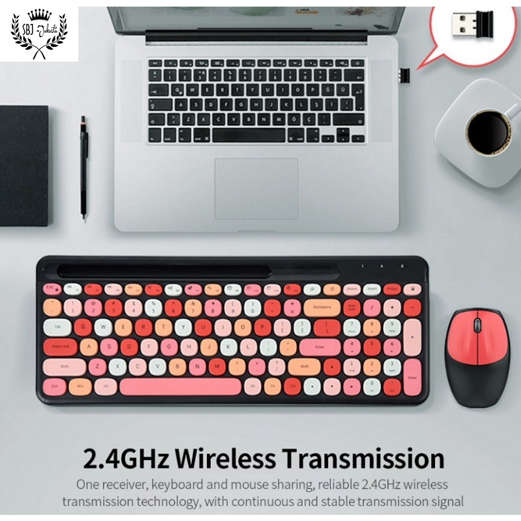 Mofii Keyboard Mouse set Premium Silent choco key Mofii Wireless 2.4G Colorful - SB888