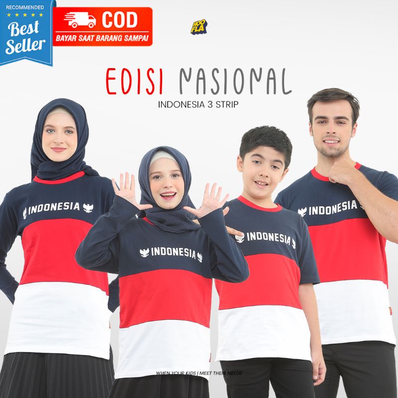Baju Anak Ready Stok Melimpah kaos couple family / kaos anak dan dewasa edisi nasional warna navy-me