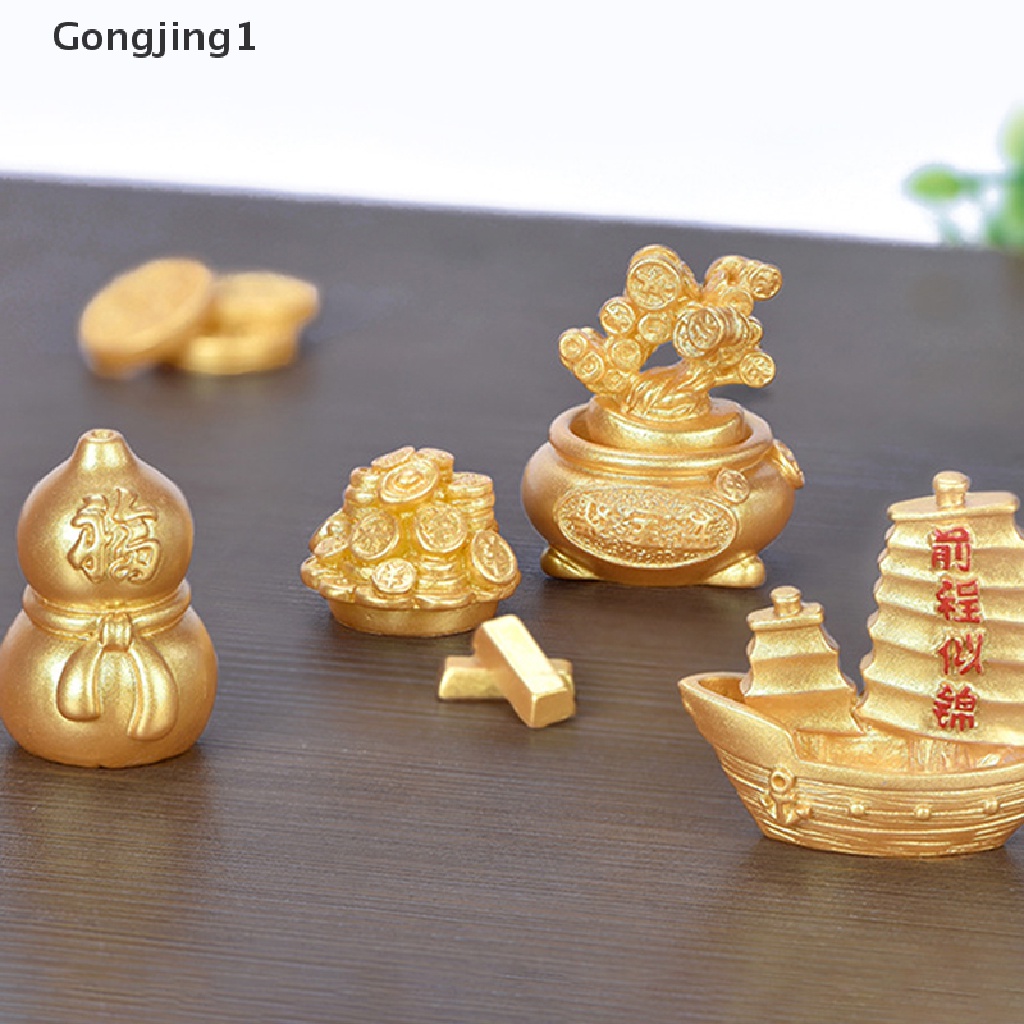 Gongjing1 Miniatur Perahu Labu Pohon Ingot Bahan Resin Untuk Aksesoris Lansekap Mikro