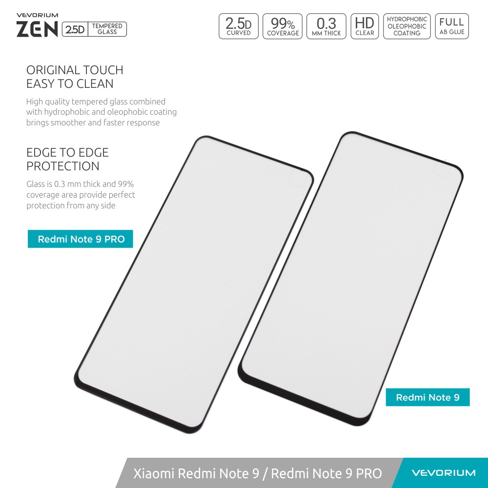 VEVORIUM ZEN 2.5D Xiaomi Redmi Note 9 Pro Note 9 Full Cover Tempered Glass Anti Gores Kaca