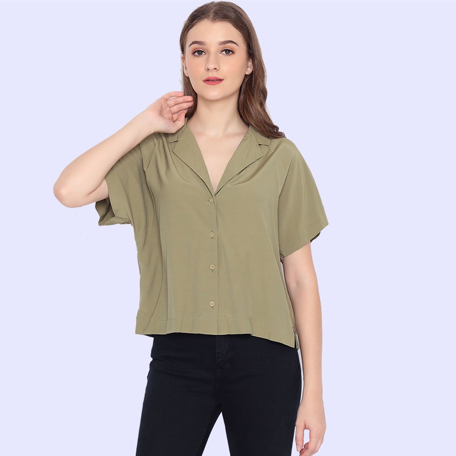 BLOUSE WANITA ANKO CAMP COLLAR BLOUSE-7