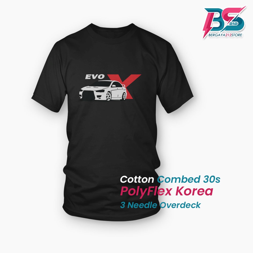 Kaos Distro EVO X MITSUBISHI JDM Cotton Combed Sablon Unisex / Baju Otomotif Mobil JDM