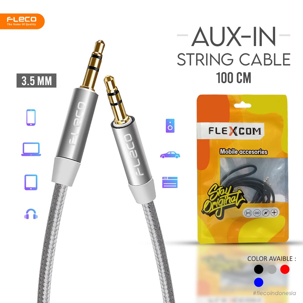 KABEL AUX FLECO 1IN1 F-440 Cable Audio Kabel Salon Speaker 3.5 Spring Male To Male