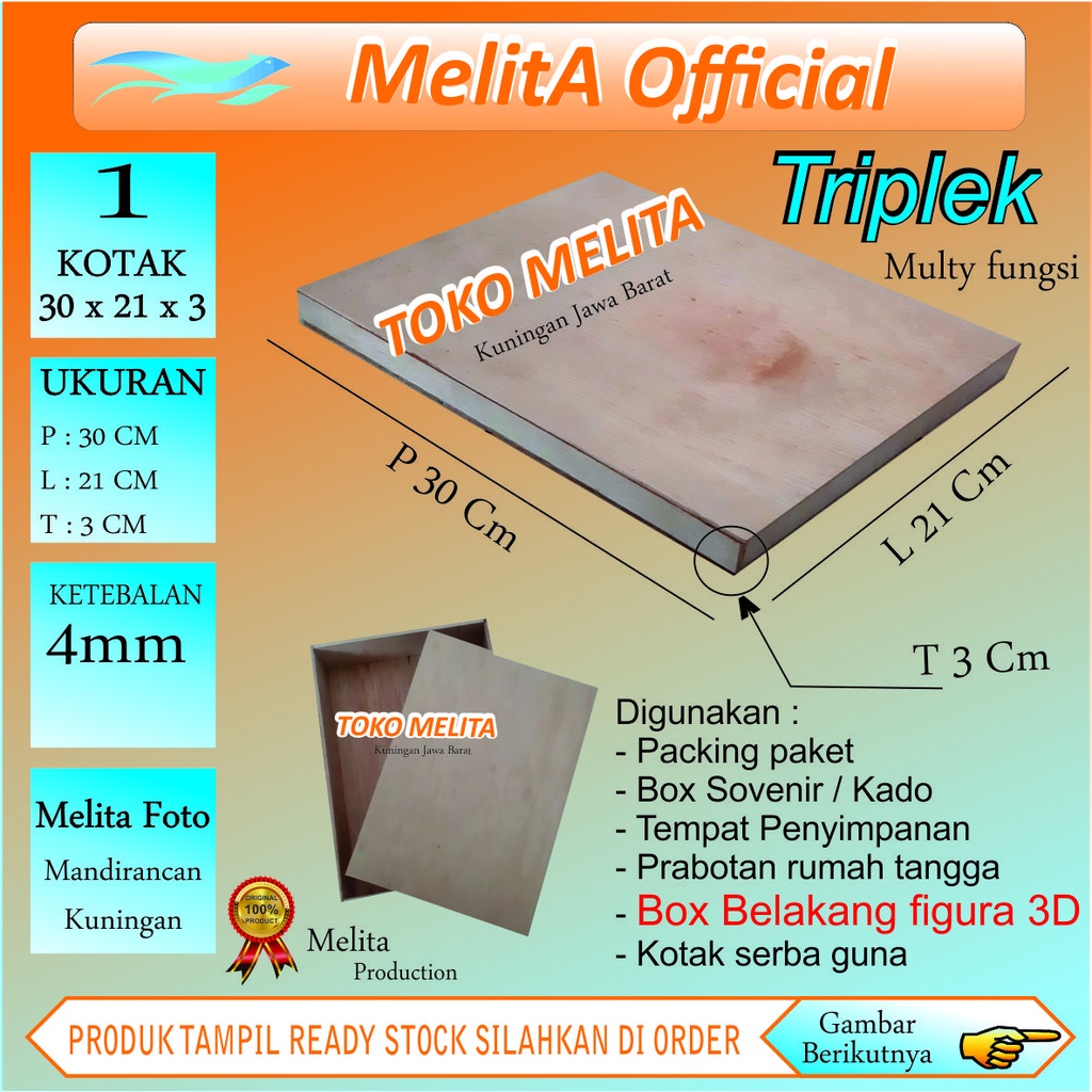 

Kotak 30x21x3 cm tebal 4mm kayu triplek