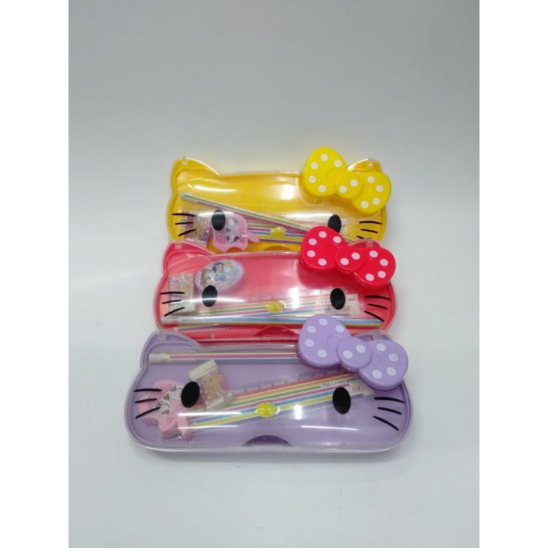 

Tempat pensil/Kotak Pensil/Pencil Case Hello Kitty Transparan Dan Isi