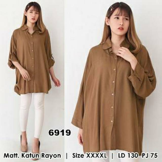 Kemeja Wanita Jumbo XXXXL LD 130 / Hem Katun Rayon / Kmj Superori
